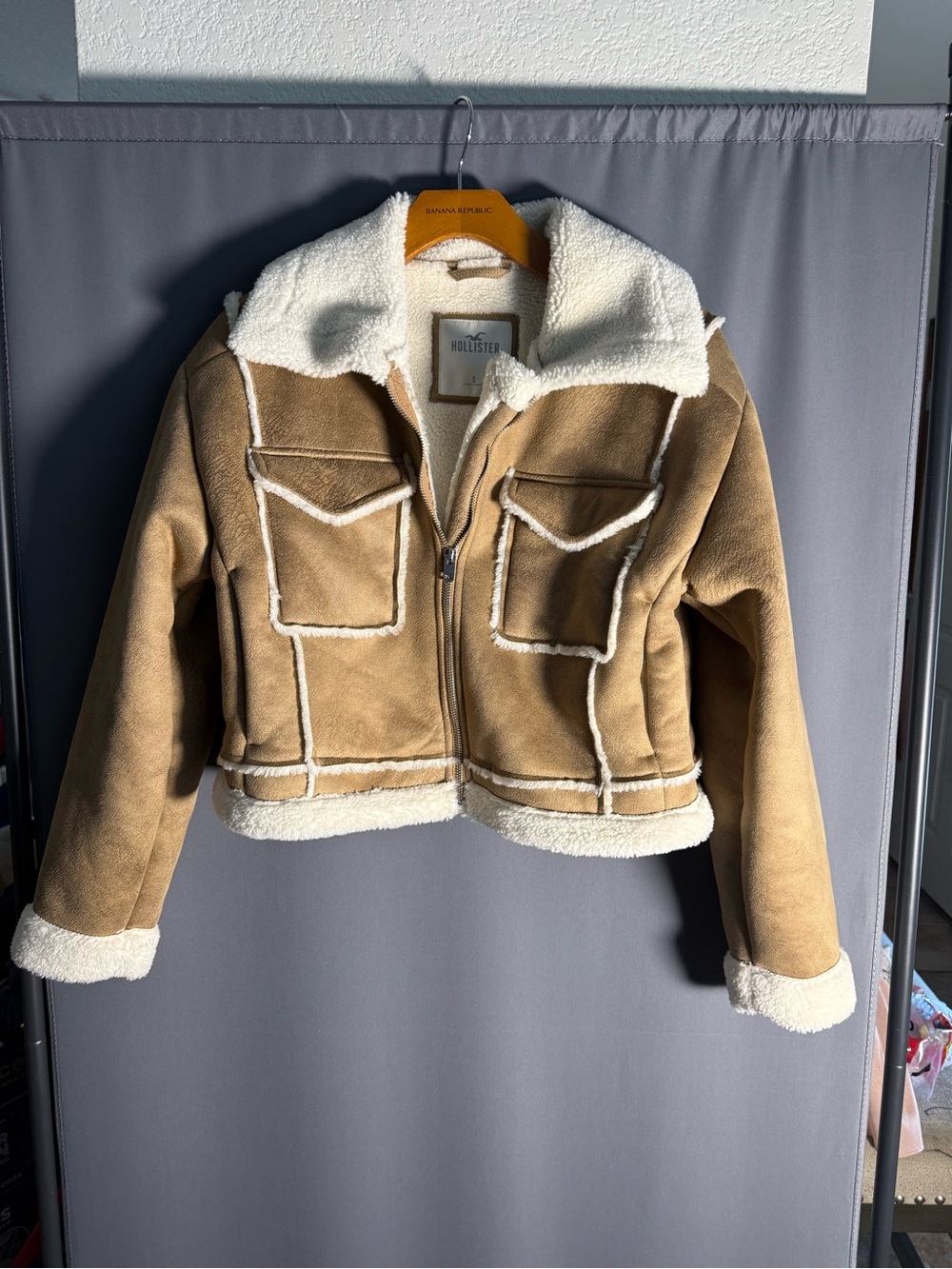 Hollister Womans Tan Faux-Suede Sherpa Jacket